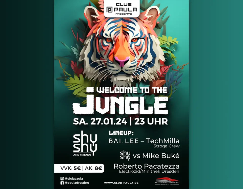 Flyerdesign für Club Paula – visuelle Eventwerbung mit starker Typografie und atmosphärischem Stil