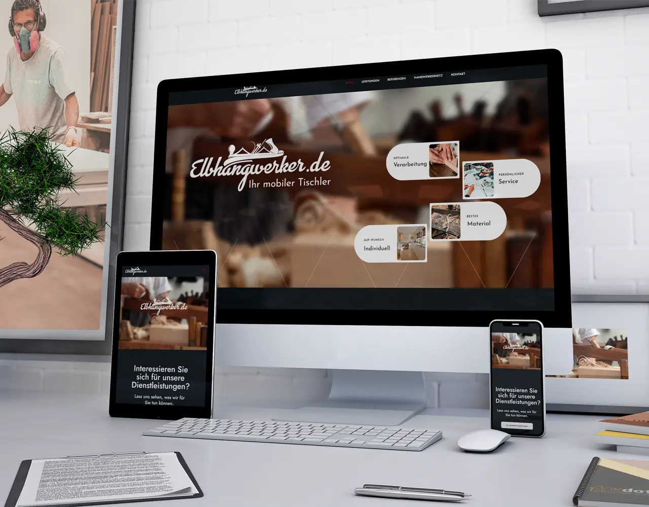 Responsive Webdesign für Elbhangwerker – moderne Website-Ansicht auf Desktop, Tablet und Smartphone